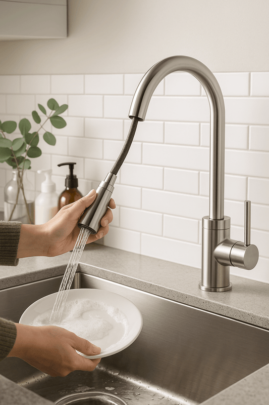 HESANIT Pull-Out Kitchen Mixer, Durable Brass Body, Chrome Finish, Dual Spray Modes