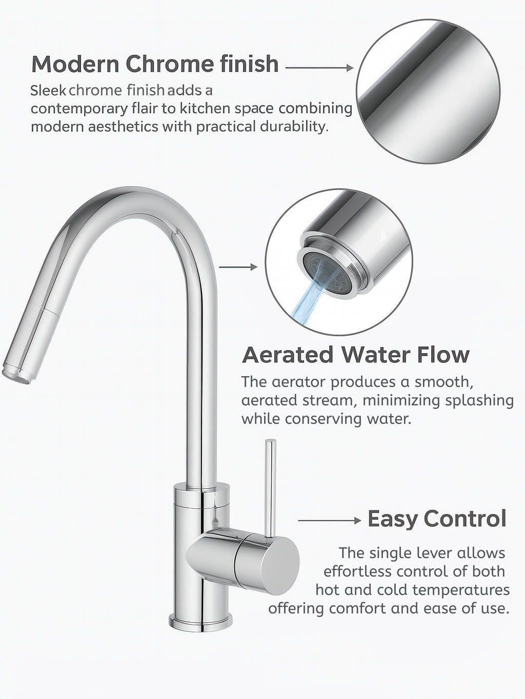 HESANIT Pull-Out Kitchen Mixer, Durable Brass Body, Chrome Finish, Dual Spray Modes