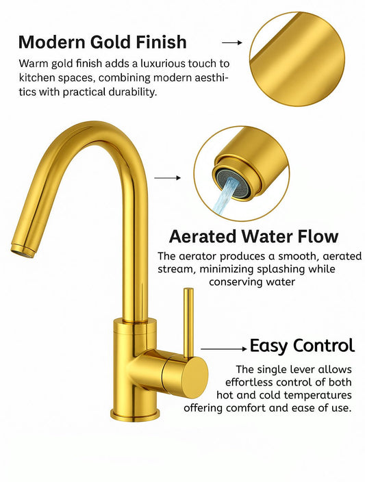 HESANIT Pull-Out Kitchen Mixer Durable Brass Body, Gold Finish, Dual Spray Modes