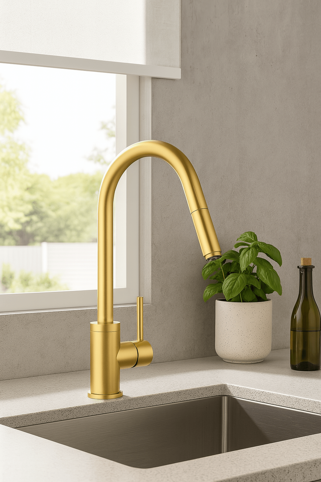 HESANIT Pull-Out Kitchen Mixer Durable Brass Body, Gold Finish, Dual Spray Modes