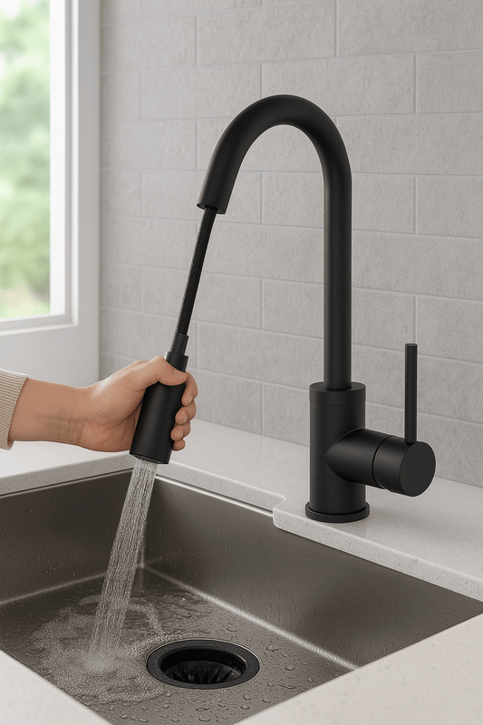 HESANIT Pull-Out Kitchen Mixer Durable Brass Body, Matte Black Finish, Dual Spray Modes