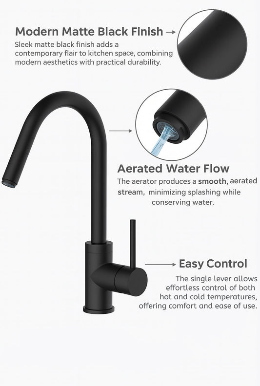 HESANIT Pull-Out Kitchen Mixer Durable Brass Body, Matte Black Finish, Dual Spray Modes