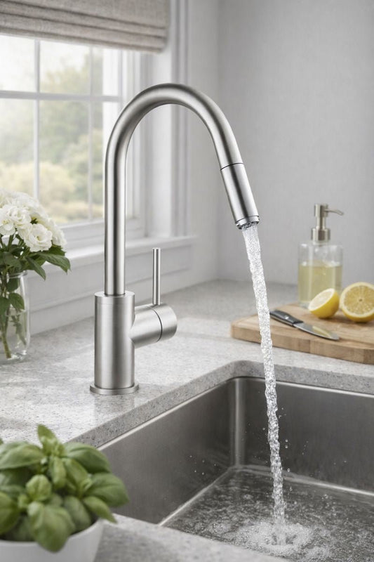 HESANIT Pull-Out Kitchen Mixer Durable Brass Body, Stainless Steel Brushed Finish, Dual Spray Modes