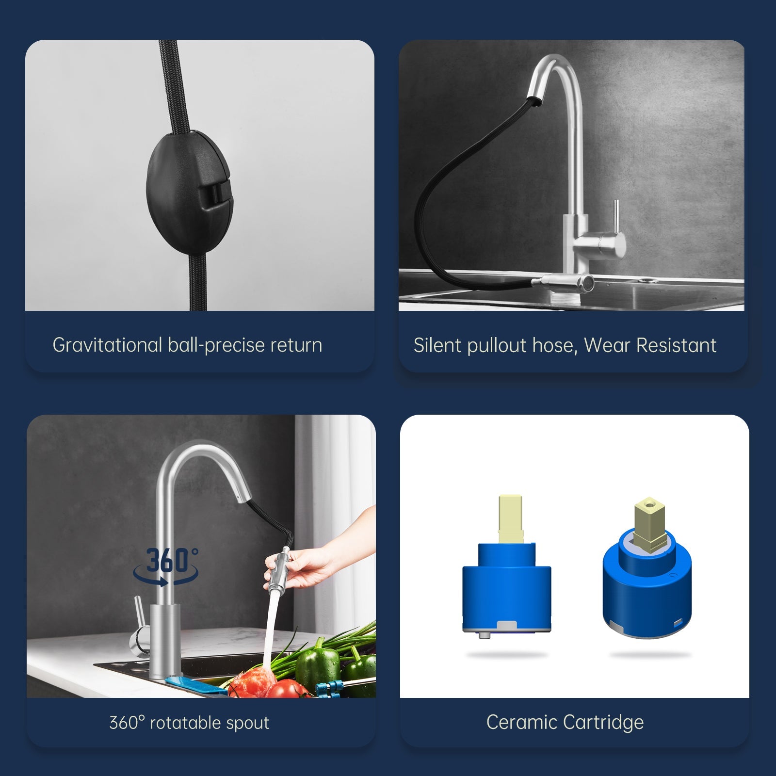 HESANIT Pull-Out Kitchen Mixer Durable Brass Body, Stainless Steel Brushed Finish, Dual Spray Modes