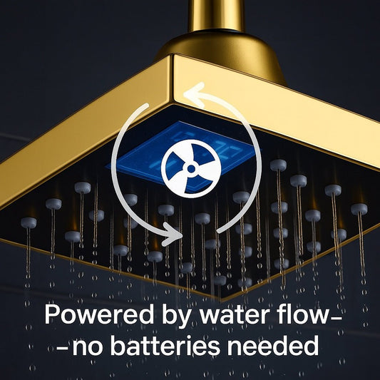 HESANIT Smart Shower Head. Hydro-Electric LED Temperature Display, 3 Spray Functions, Anti-Lime Silicone Nozzles, Premium Gold