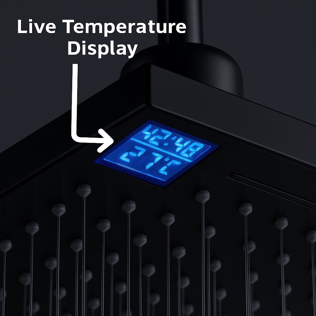 HESANIT Smart Shower Head. Hydro-Electric LED Temperature Display, 3 Spray Functions, Anti-Lime Silicone Nozzles, Premium Matt Black