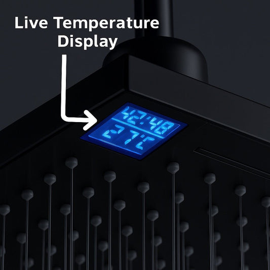 HESANIT Smart Shower Head. Hydro-Electric LED Temperature Display, 3 Spray Functions, Anti-Lime Silicone Nozzles, Premium Matt Black