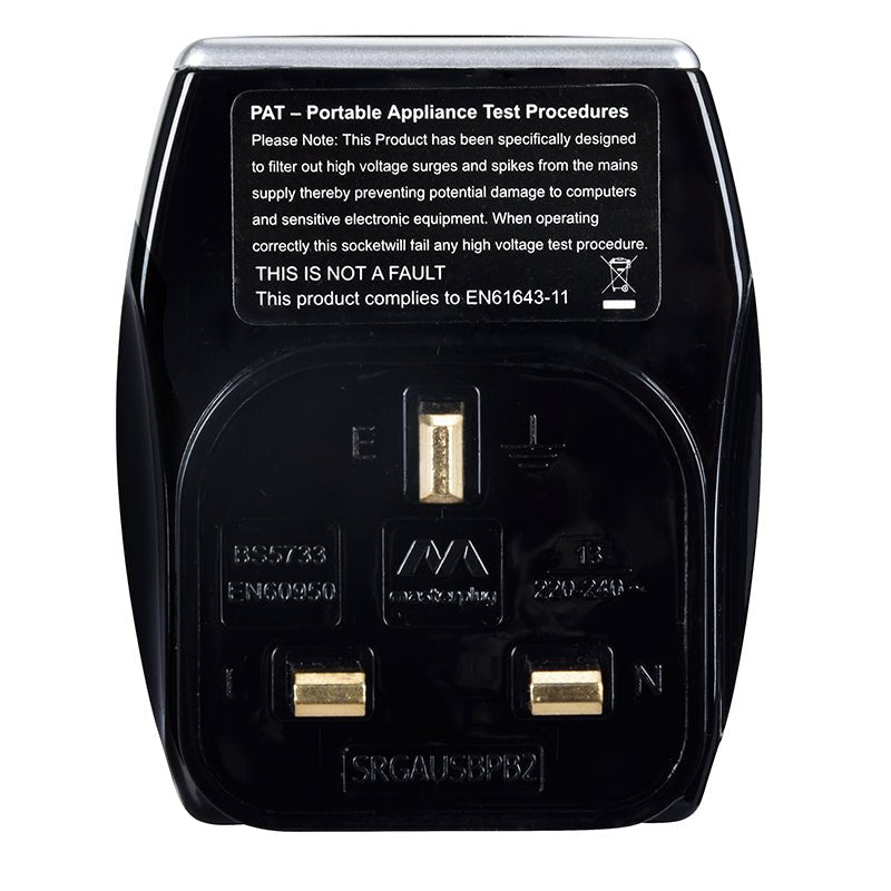 Masterplug High Gloss Surge Protected Adaptor with Dual USB Charging Ports 3.1A, Single Socket UK Plug, Black