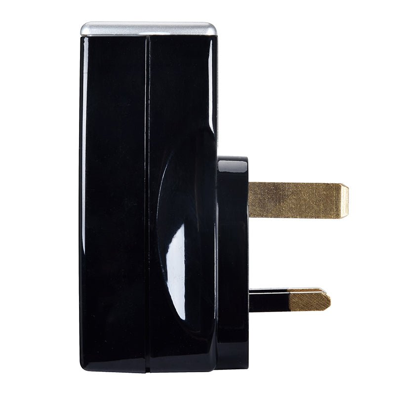 Masterplug High Gloss Surge Protected Adaptor with Dual USB Charging Ports 3.1A, Single Socket UK Plug, Black