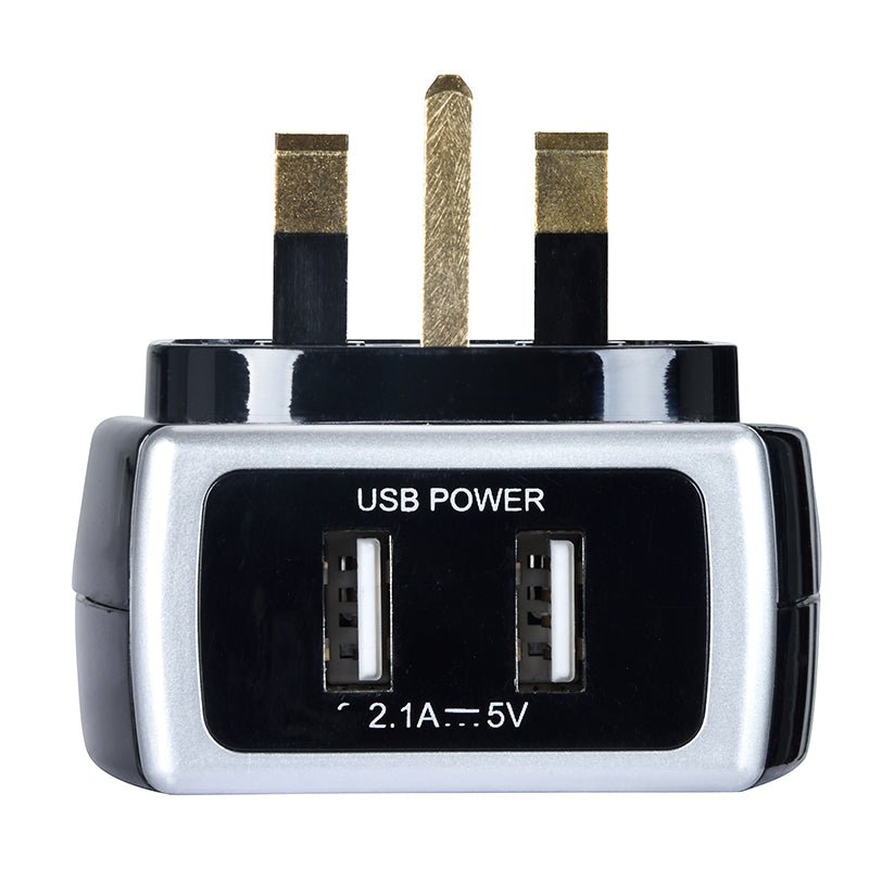 Masterplug High Gloss Surge Protected Adaptor with Dual USB Charging Ports 3.1A, Single Socket UK Plug, Black