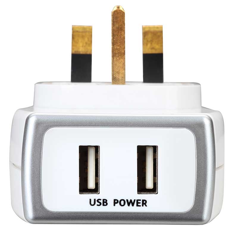 Masterplug High Gloss Surge Protected Adaptor with Dual USB Charging Ports 3.1A, Single Socket UK Plug, White