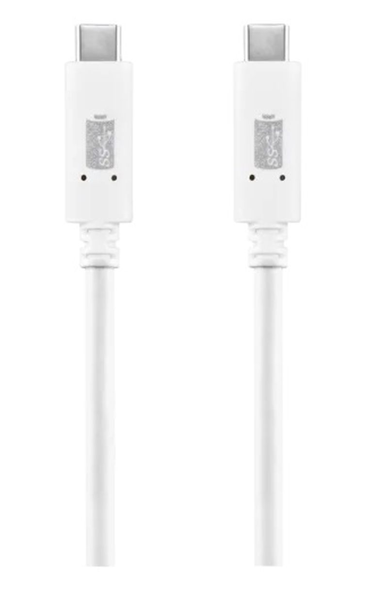 Masterplug USB-C to USB-C Fast Charging Cable 1M, 100W Power Delivery, USB 3.1 Gen 2, 10Gbps Data Transfer, White