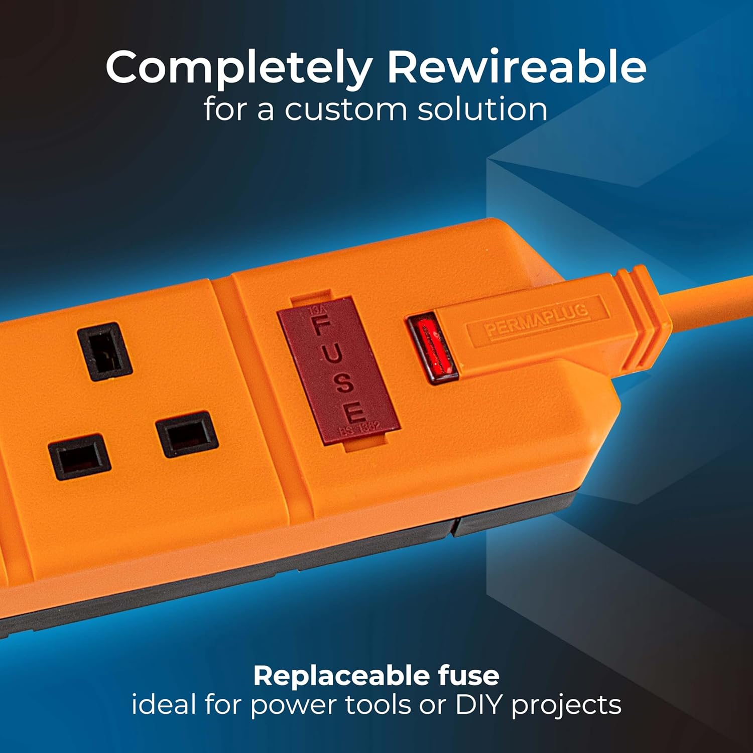 Masterplug 4 Socket Extension Lead 5M with Safety Overload Protection, Power Indicator, UK Plug, Orange