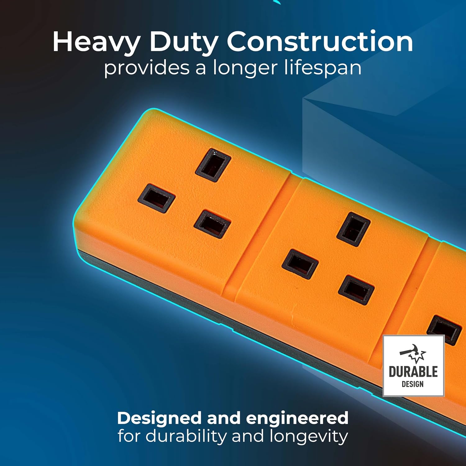Masterplug 4 Socket Extension Lead 5M with Safety Overload Protection, Power Indicator, UK Plug, Orange