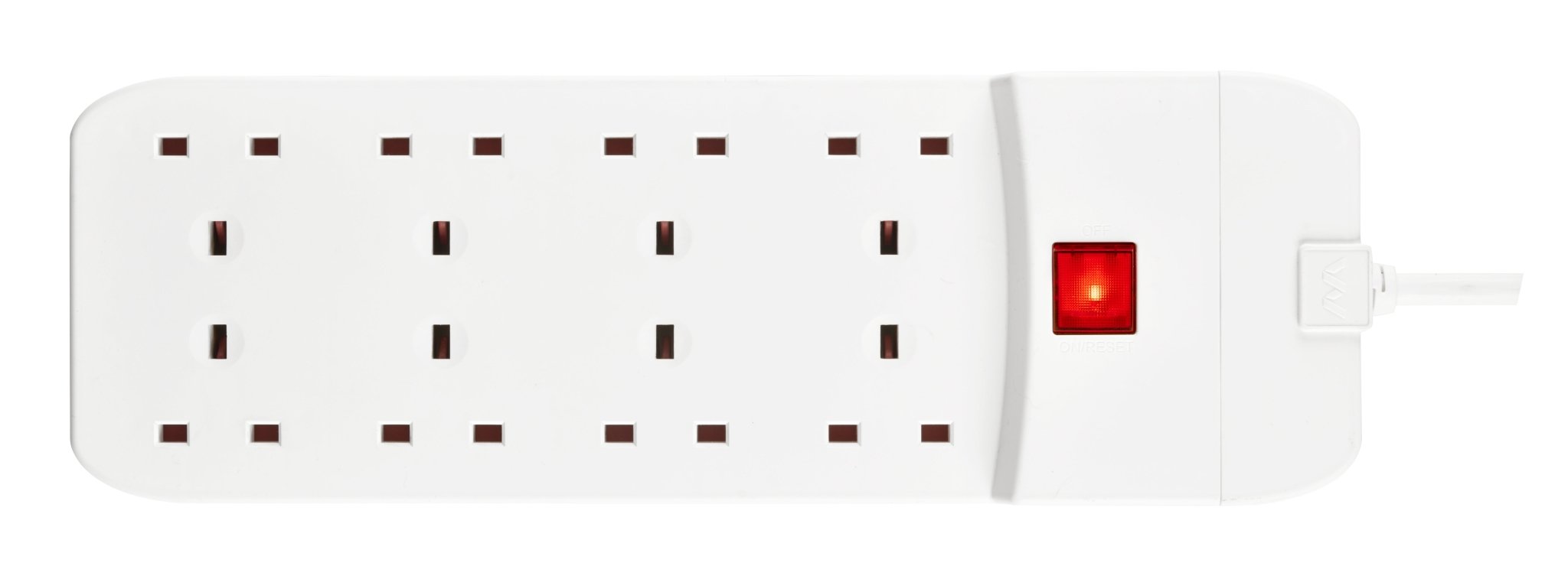 Masterplug 8 Socket Extension Lead 3M with Safety Overload Protection, UK Plug, White