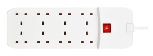Masterplug 8 Socket 3 Meter Extension Lead With Safety Overload Protection, White