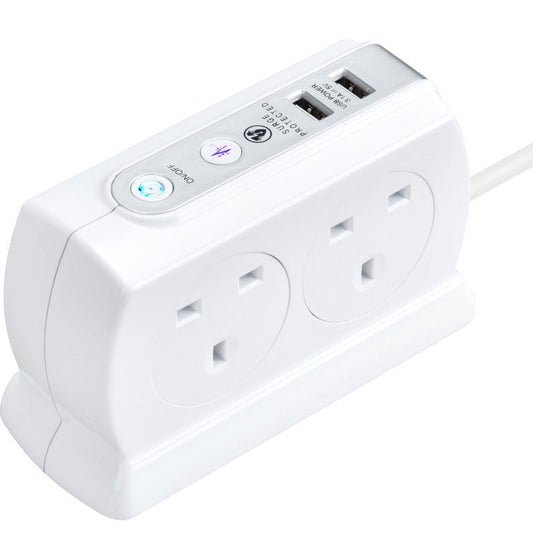 Masterplug Premium 4 Meter 4 Sockets Surge Protected Premium High Gloss Compact Extension Lead with 2 USB Ports White