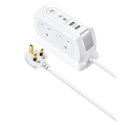 Masterplug Premium 4 Meter 4 Sockets Surge Protected Premium High Gloss Compact Extension Lead with 2 USB Ports White