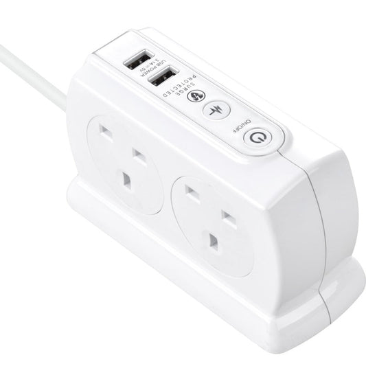 Masterplug Premium 4 Meter 4 Sockets Surge Protected Premium High Gloss Compact Extension Lead with 2 USB Ports White