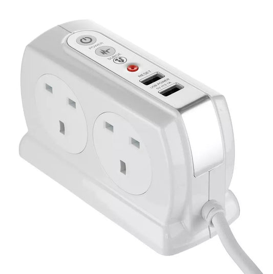 Masterplug Premium 4 Meter 4 Sockets Surge Protected Premium High Gloss Compact Extension Lead with 2 USB Ports White