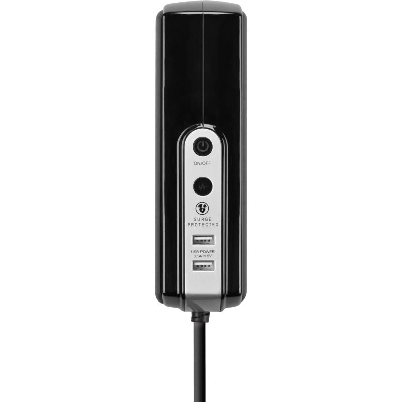 Masterplug High Gloss Compact Extension Lead with USB, Surge Protected, 4M Cable, 6 UK Sockets, Dual USB Charging Ports, Black