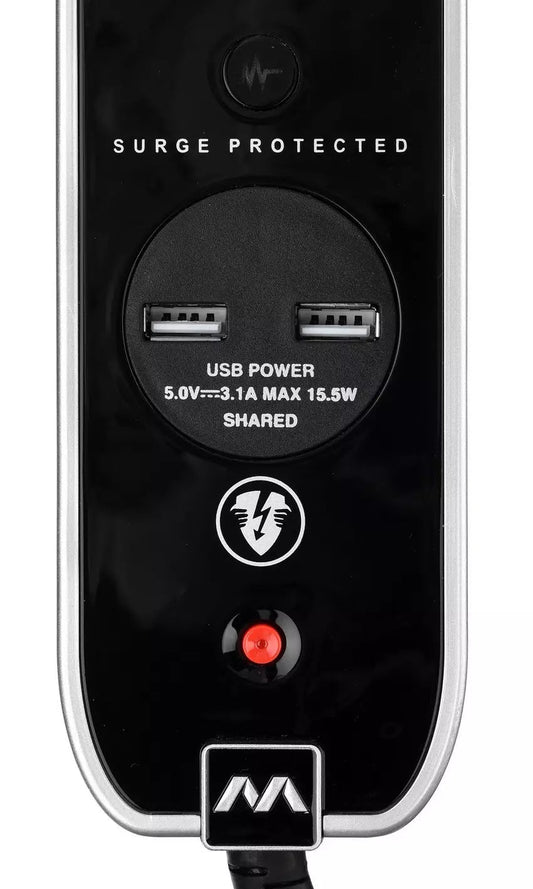Masterplug Premium 4 Sockets 4 Meter Surge Protected High Gloss Extension Lead with 2 USB Ports, Black
