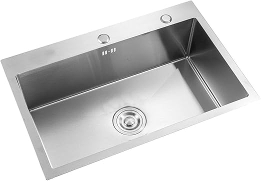 ODONAO 304 Kitchen Sink Stainless Single Bowl Strainer With Faucet And Drainage Assembly Top Mount Or Under Mount 42L x 38W x 20H cm With Accessories (Chrome)