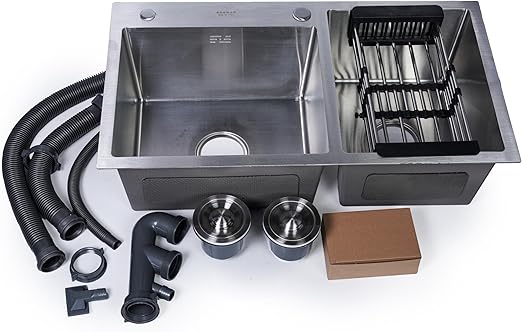 ODONAO 304 Stainless Steel Double Bowl Kitchen Sink, 78x43x22 cm,Chrome
