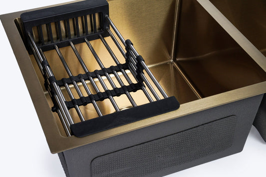 ODONAO 304 Stainless Steel Double Bowl Kitchen Sink with Accessories, Gold Finish, 78×43×24 cm