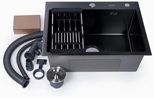 ODONAO 304 Stainless Steel Kitchen Sink, 42x38x22 cm, Black, Durable Single Bowl with Modern Design