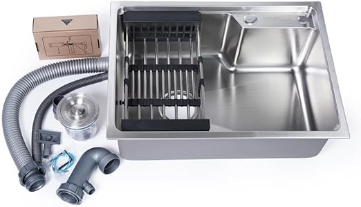 ODONAO 304 Stainless Steel Kitchen Sink, 58x43x22 cm, Chrome Finish, Durable Single Bowl