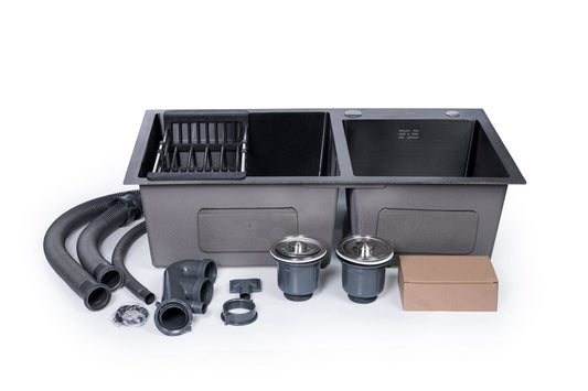ODONAO 304 Stainless Steel Under Mount Kitchen Sink, Single Bowl, 78x43x22 cm, Black Finish, Modern Design
