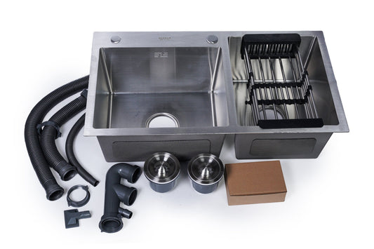 ODONAO 304 Stainless Steel Under Mount Kitchen Sink, Single Bowl, 78x43x22 cm, Black Finish, Modern Design