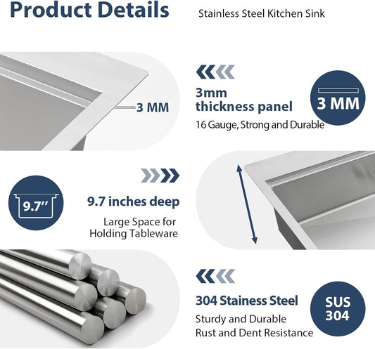 ODONAO 304 Stainless Steel Under Mount Kitchen Sink, Single Bowl, 78x43x22 cm, Black Finish, Modern Design