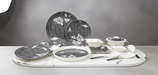 Prime Tableware 47 Pcs Dinner Set | Premium Food-Grade Melamine | Microwave Safe | Complete Plates, Bowls, Trays & Spoons Set for 8 Persons