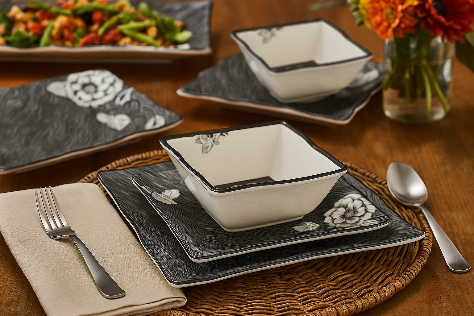 Prime Tableware 47 Pcs Dinner Set | Premium Food-Grade Melamine | Microwave Safe | Complete Plates, Bowls, Trays & Spoons Set for 8 Persons