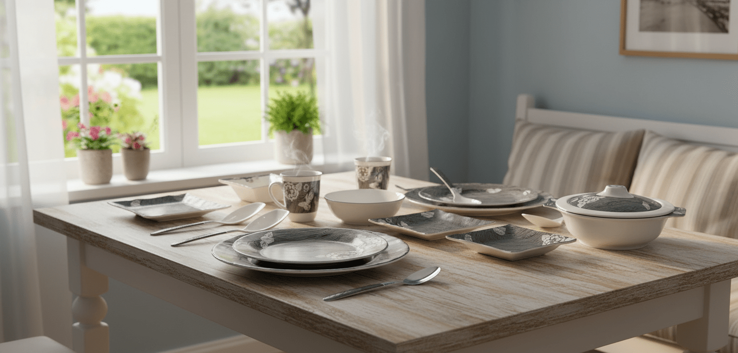 Prime Tableware 47 Pcs Dinner Set | Premium Food-Grade Melamine | Microwave Safe | Complete Plates, Bowls, Trays & Spoons Set for 8 Persons