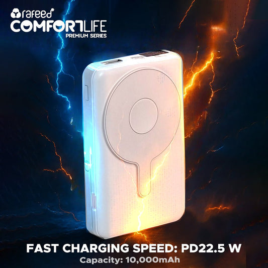 Rafeed 10000mAh Wireless Power Bank with USB-C Fast Charging, Portable Charger, PD 22.5W, Digital Display, Built-in Type-C Cables, Compatible with iPhone & Android