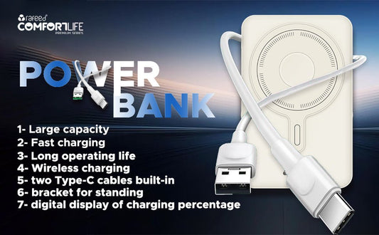 Rafeed 10000mAh Wireless Power Bank with USB-C Fast Charging, Portable Charger, PD 22.5W, Digital Display, Built-in Type-C Cables, Compatible with iPhone & Android