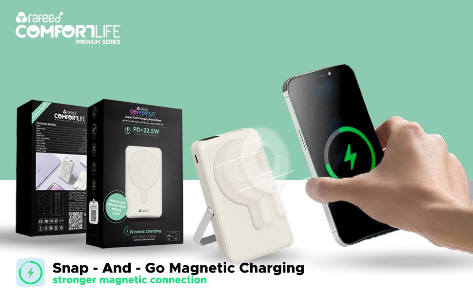 Rafeed 10000mAh Wireless Power Bank with USB-C Fast Charging, Portable Charger, PD 22.5W, Digital Display, Built-in Type-C Cables, Compatible with iPhone & Android