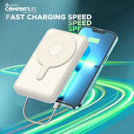 Rafeed 10000mAh Wireless Power Bank with USB-C Fast Charging, Portable Charger, PD 22.5W, Digital Display, Built-in Type-C Cables, Compatible with iPhone & Android