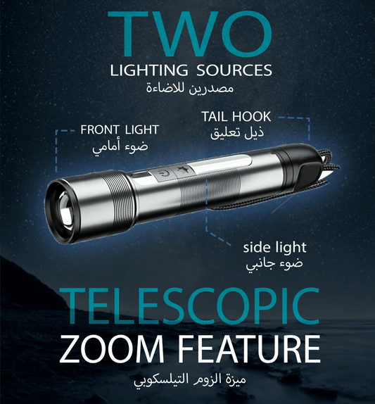Rafeed 10W Ultra-Bright Rechargeable LED Flashlight, 4 Modes, 1M Impact Resistant, Aluminum