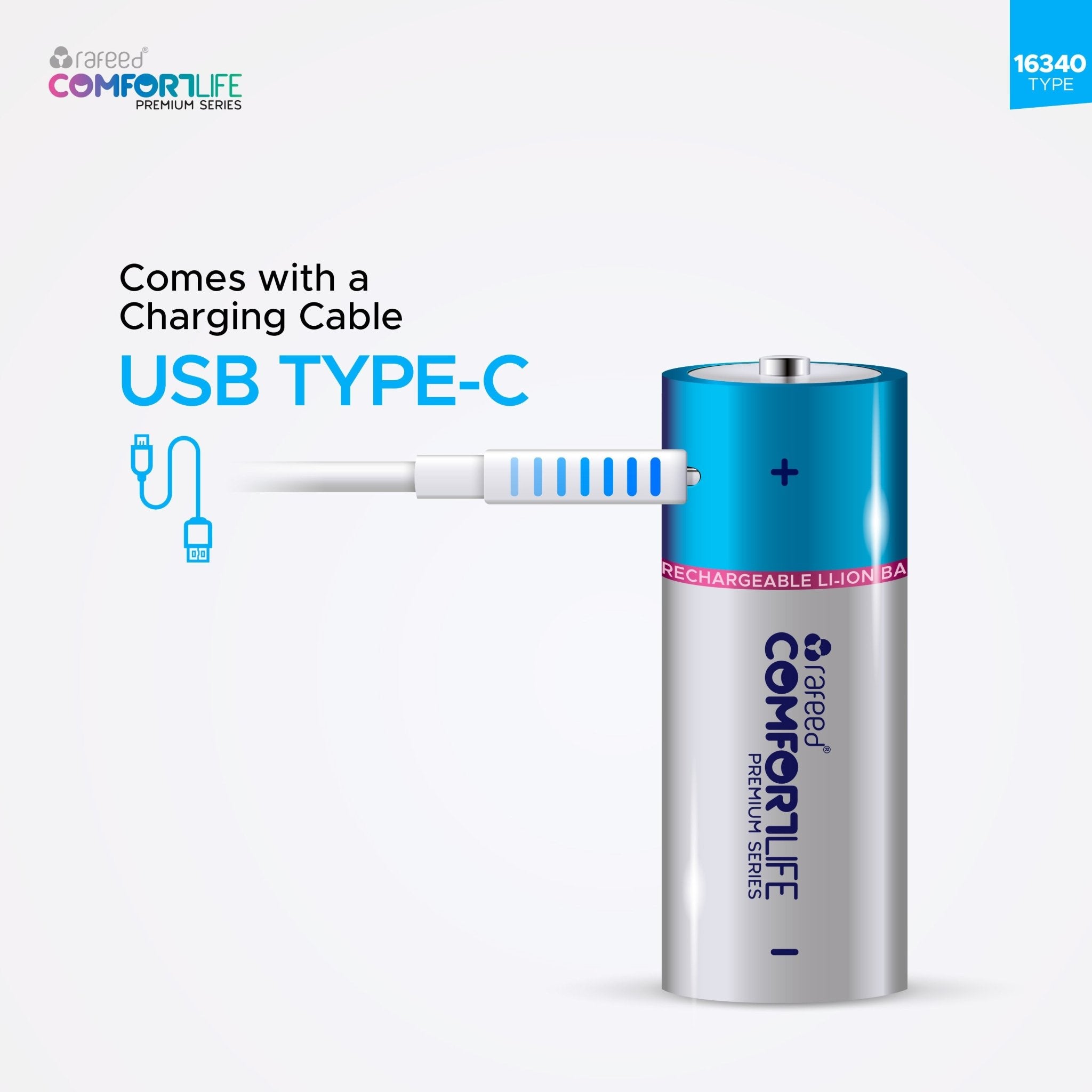 Rafeed 16340 Type 2pcs USB C Rechargeable Lithium Batteries, 320mAh