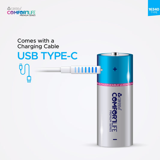 Rafeed 16340 Type 2pcs USB C Rechargeable Lithium Batteries, 320mAh