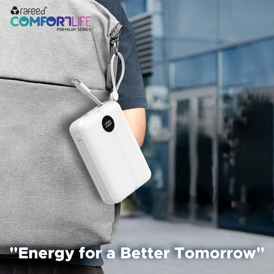 Rafeed 20000mAh Power Bank with Digital Display, PD 22.5W Fast Charging, USB-A & USB-C Outputs, Built-in Type-C Cables, Slim Portable Charger, Compatible with iPhone & Android