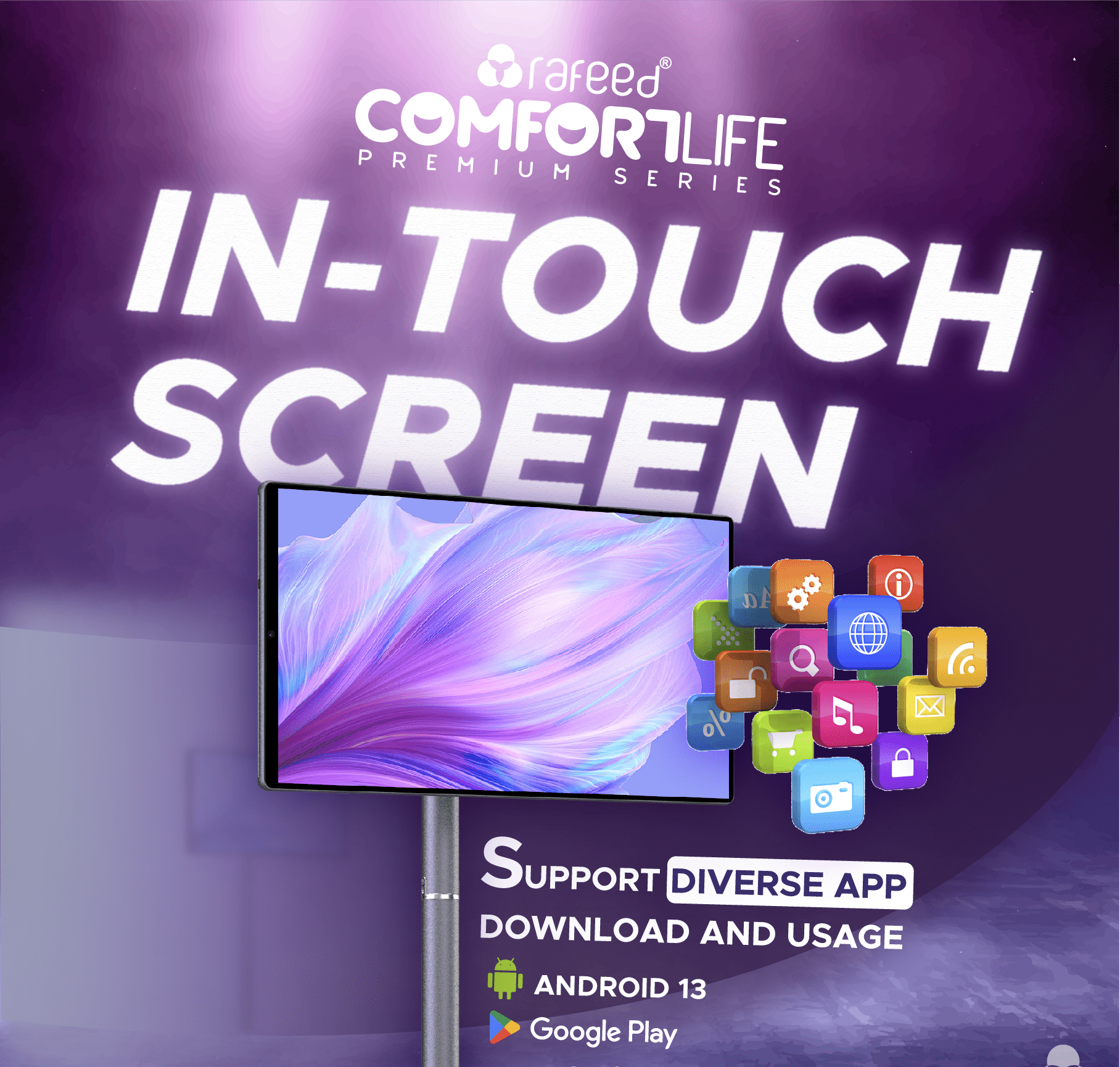 RAFEED Comfortlife EQ0759 21.5" Smart Touch Screen Android Display – Full HD IPS Screen, 64GB Storage, 4GB RAM, Built-In Battery