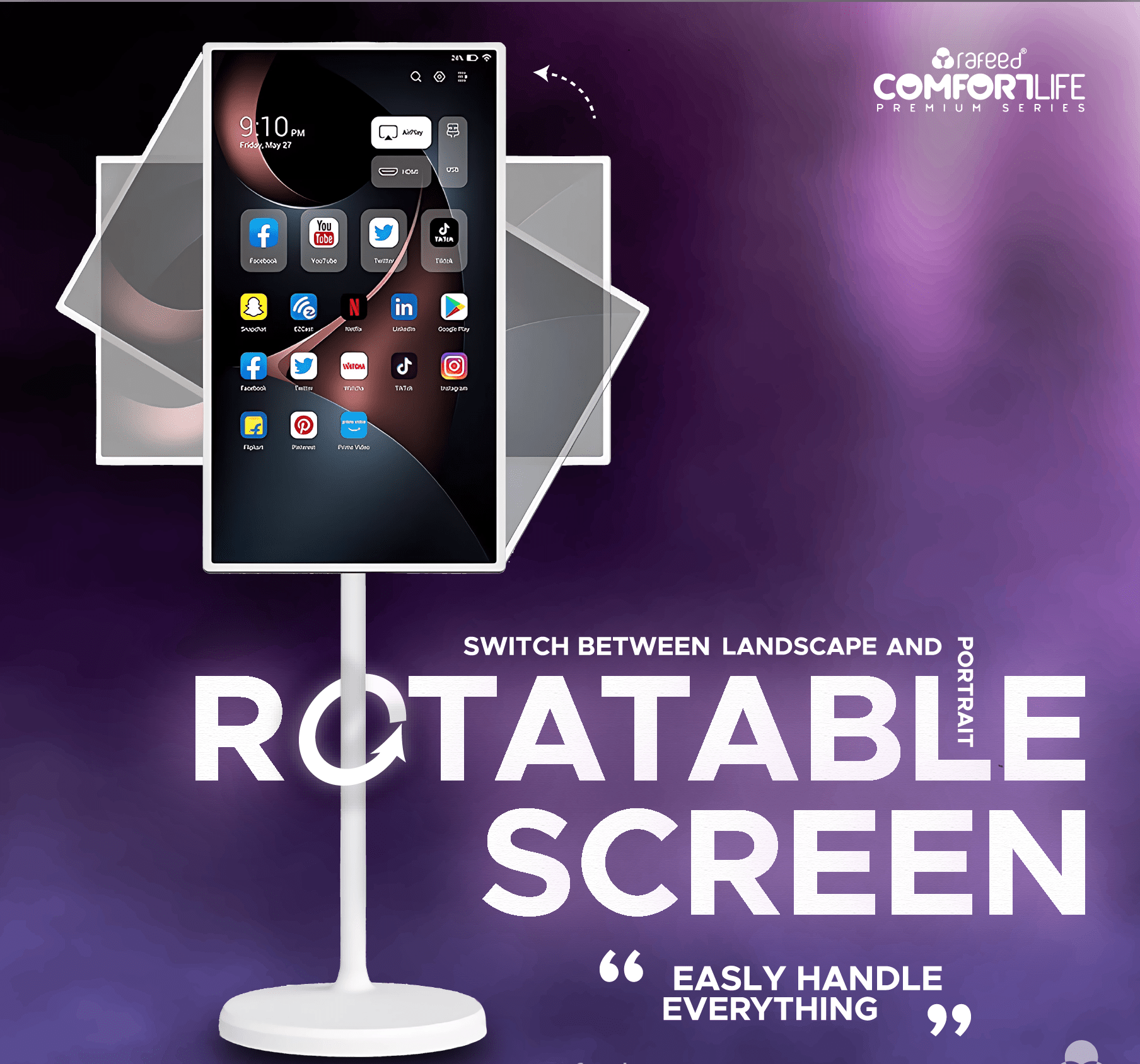 RAFEED Comfortlife EQ0759 21.5" Smart Touch Screen Android Display – Full HD IPS Screen, 64GB Storage, 4GB RAM, Built-In Battery