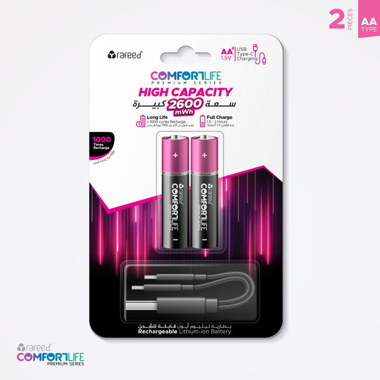 Rafeed AA 2PCS Rechargeable Lithium Batteries, 1700mAh, Type-C Rechargeable