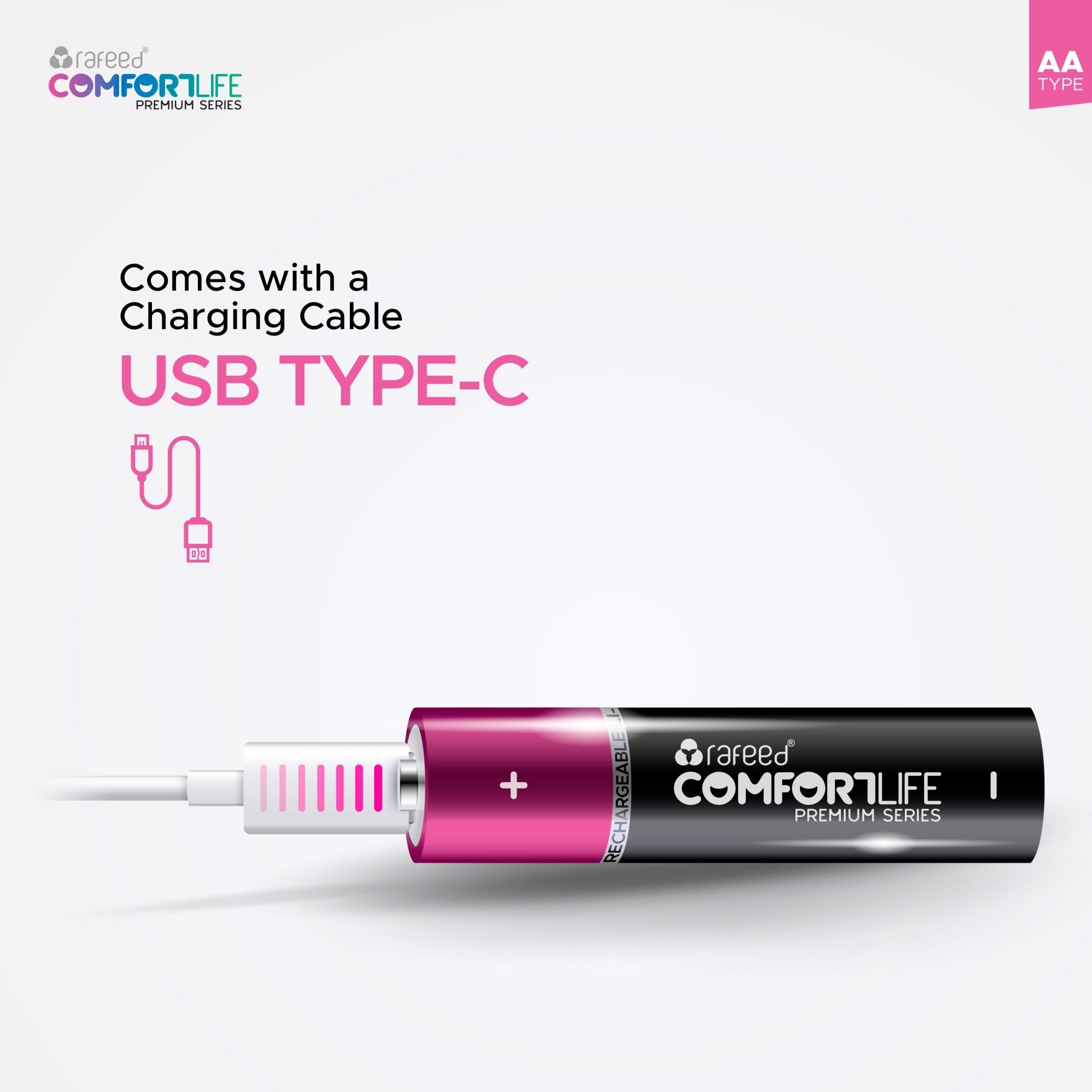 Rafeed AA 2PCS Rechargeable Lithium Batteries, 1700mAh, Type-C Rechargeable