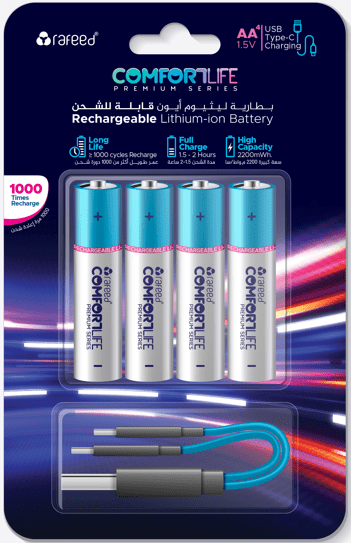 Rafeed AA 4PCS Type C Rechargeable Lithium Batteries, 1460mAh